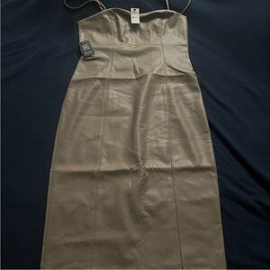 Express Women’s Olive Midi Leather Dress with Slit NWT